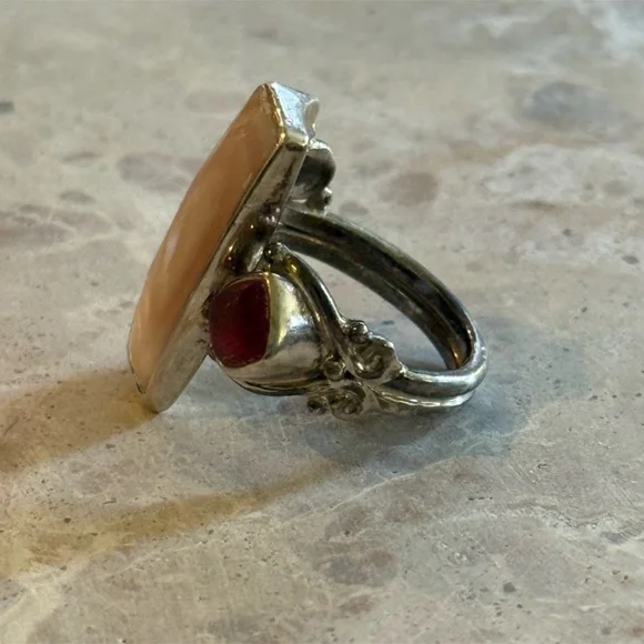 Vintage Sajen Sterling Silver Mother Of Pearl & Purple Quartz Ring Size 8 - Picture 5 of 9